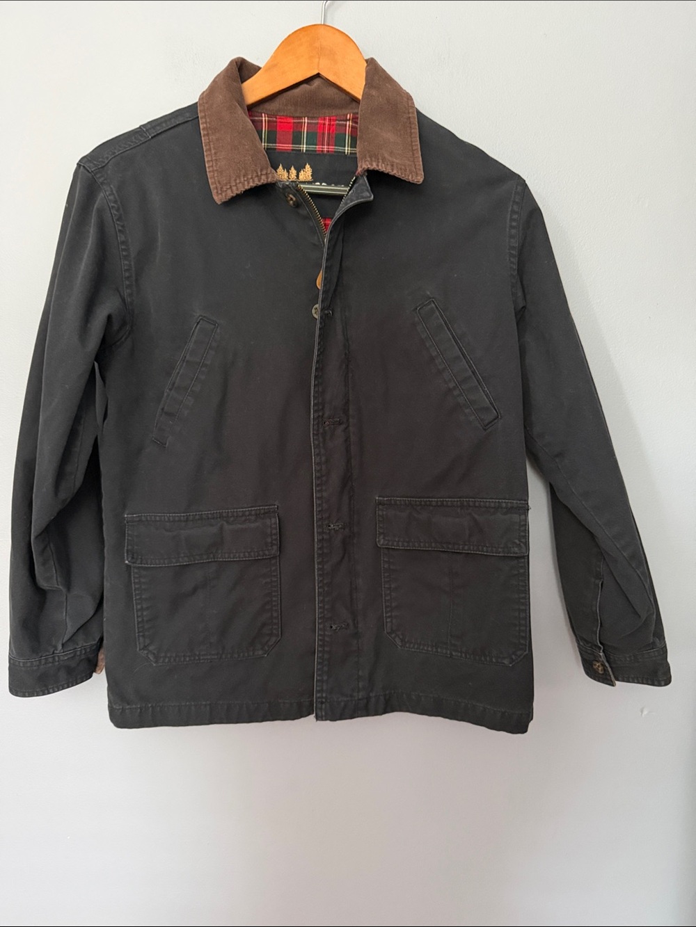 Vintage E-Land Barn Jacket Plaid Lined Corduroy Collar Kids 12